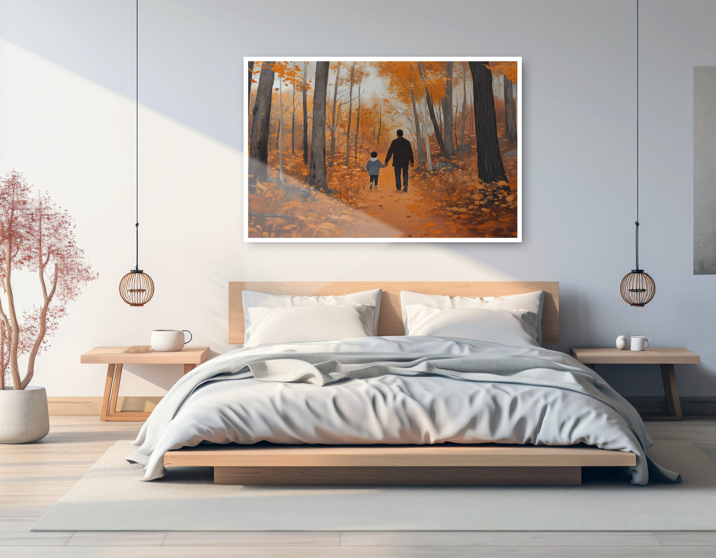 Black Father and Child Autumn Black family wall art artwork view