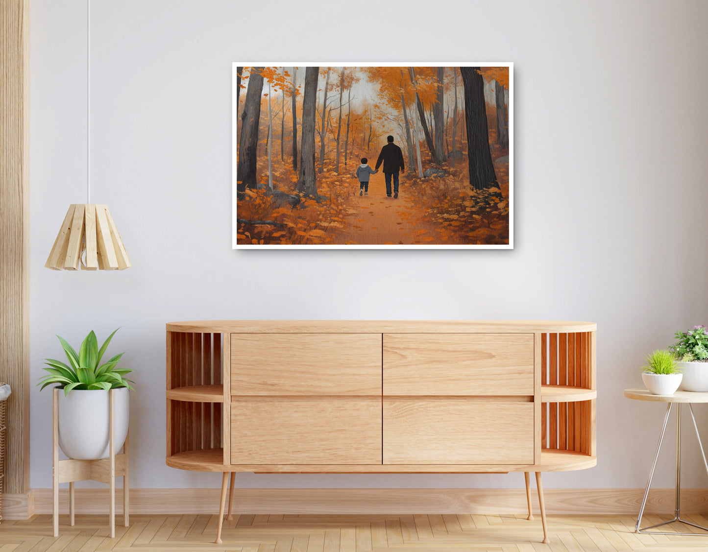Alternate view of Black Father and Child Autumn Black family wall art canvas print