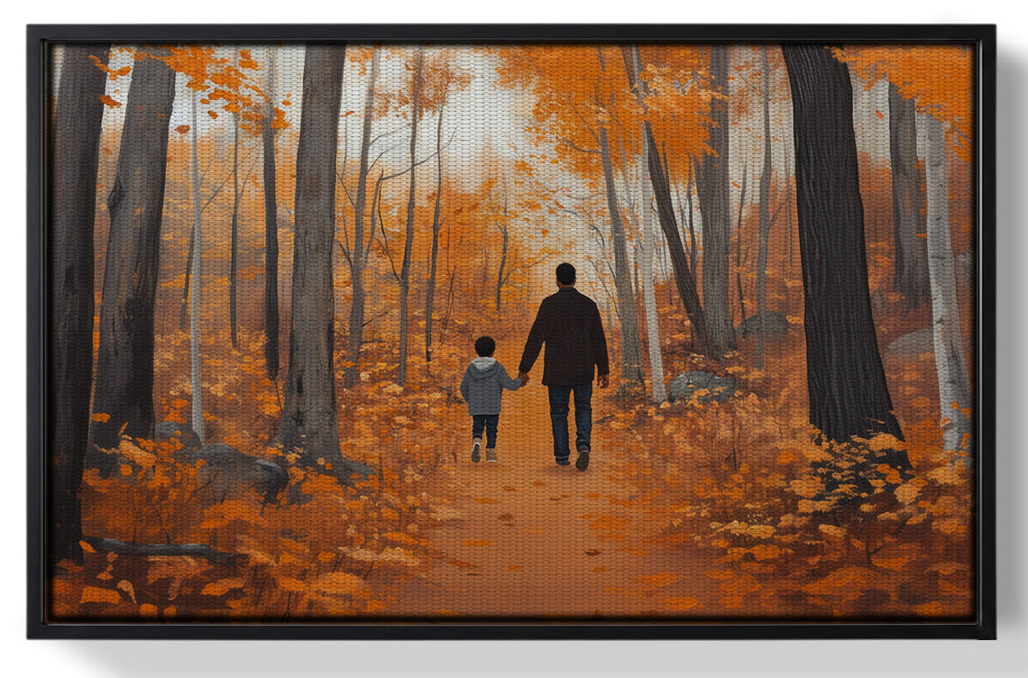 Framed Black Father and Child Autumn Black family wall art for home decor