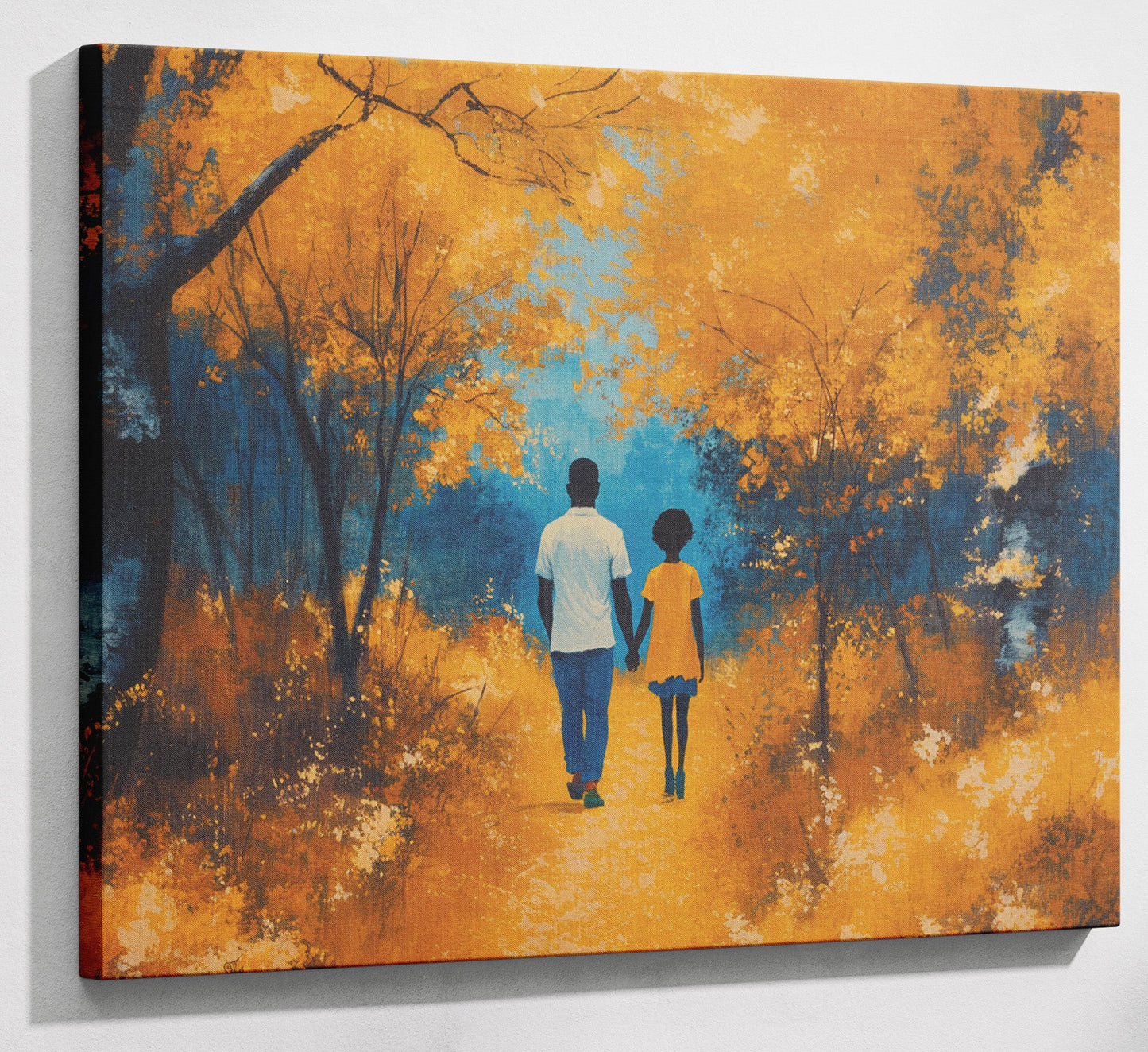 Black Father and Child Forest Black family wall art canvas print with visible wall art format