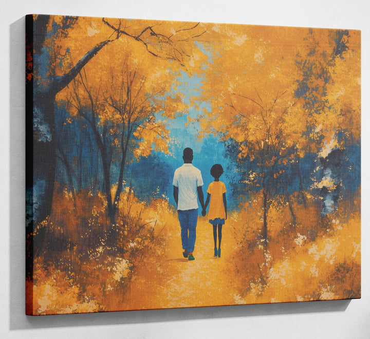 Black Father and Child Forest Black family wall art canvas print with visible wall art format