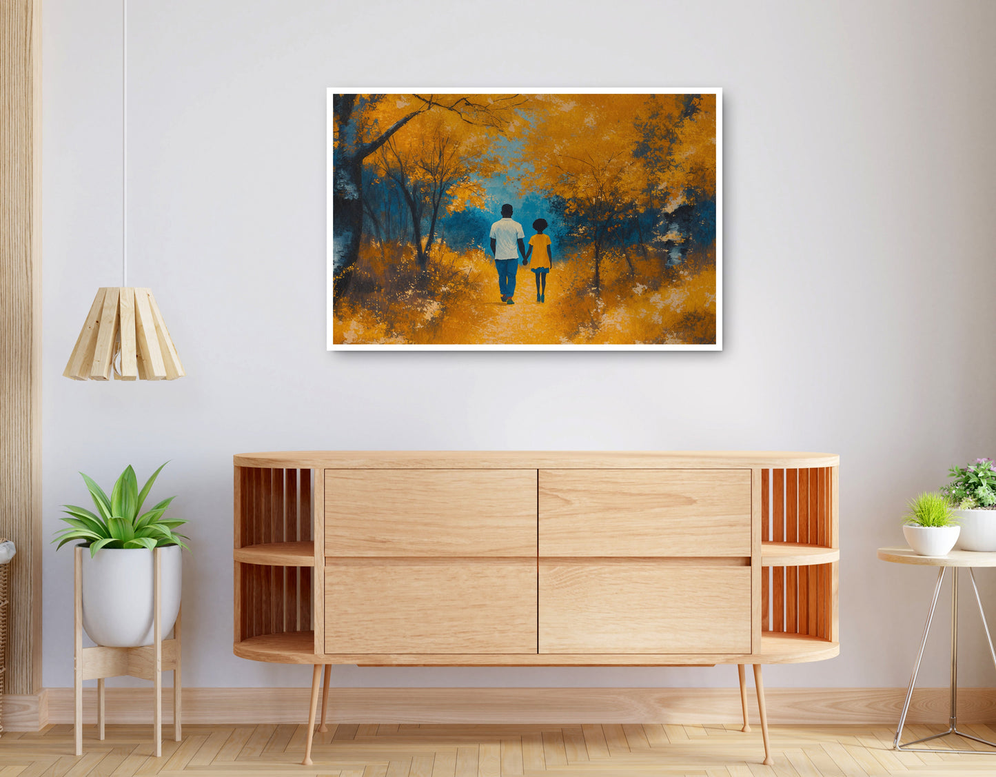 Alternate view of Black Father and Child Forest Black family wall art canvas print