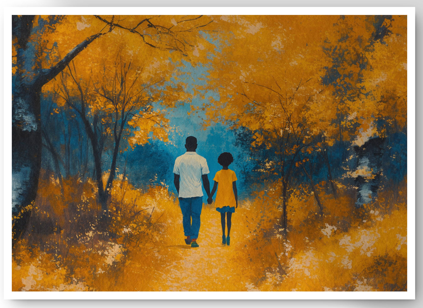 Black Father and Child Forest Black family wall art canvas print by MoomZee Artwork