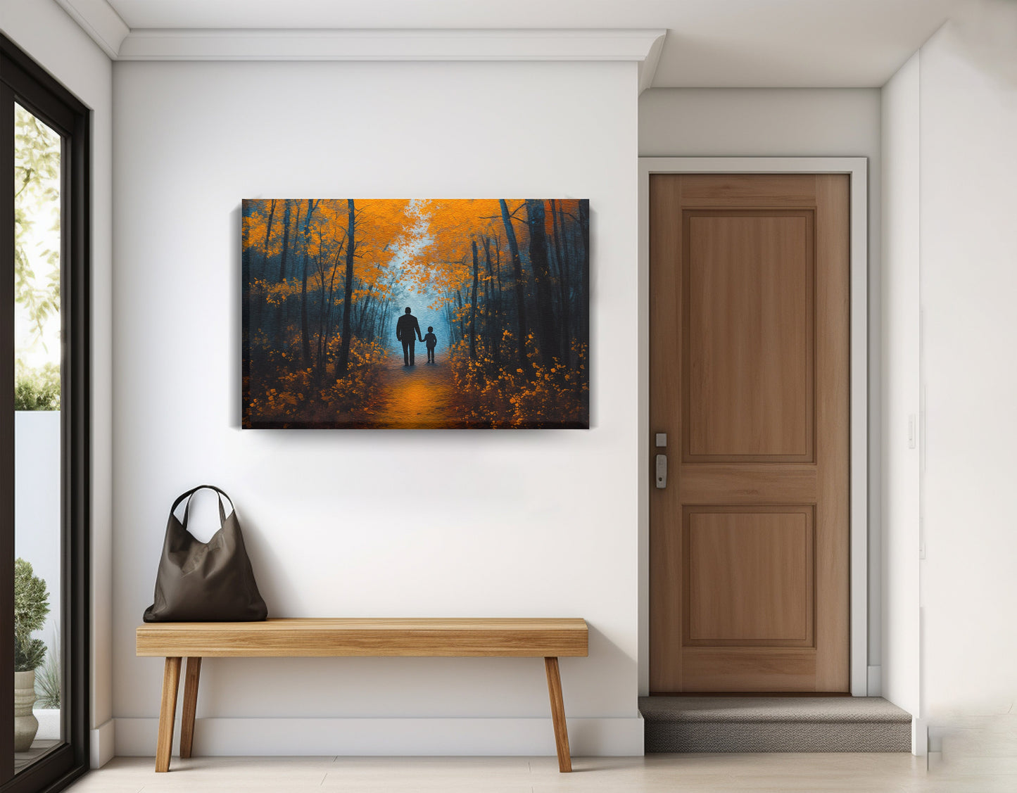 Black Father and Child Path Black family wall art displayed as entryway wall decor