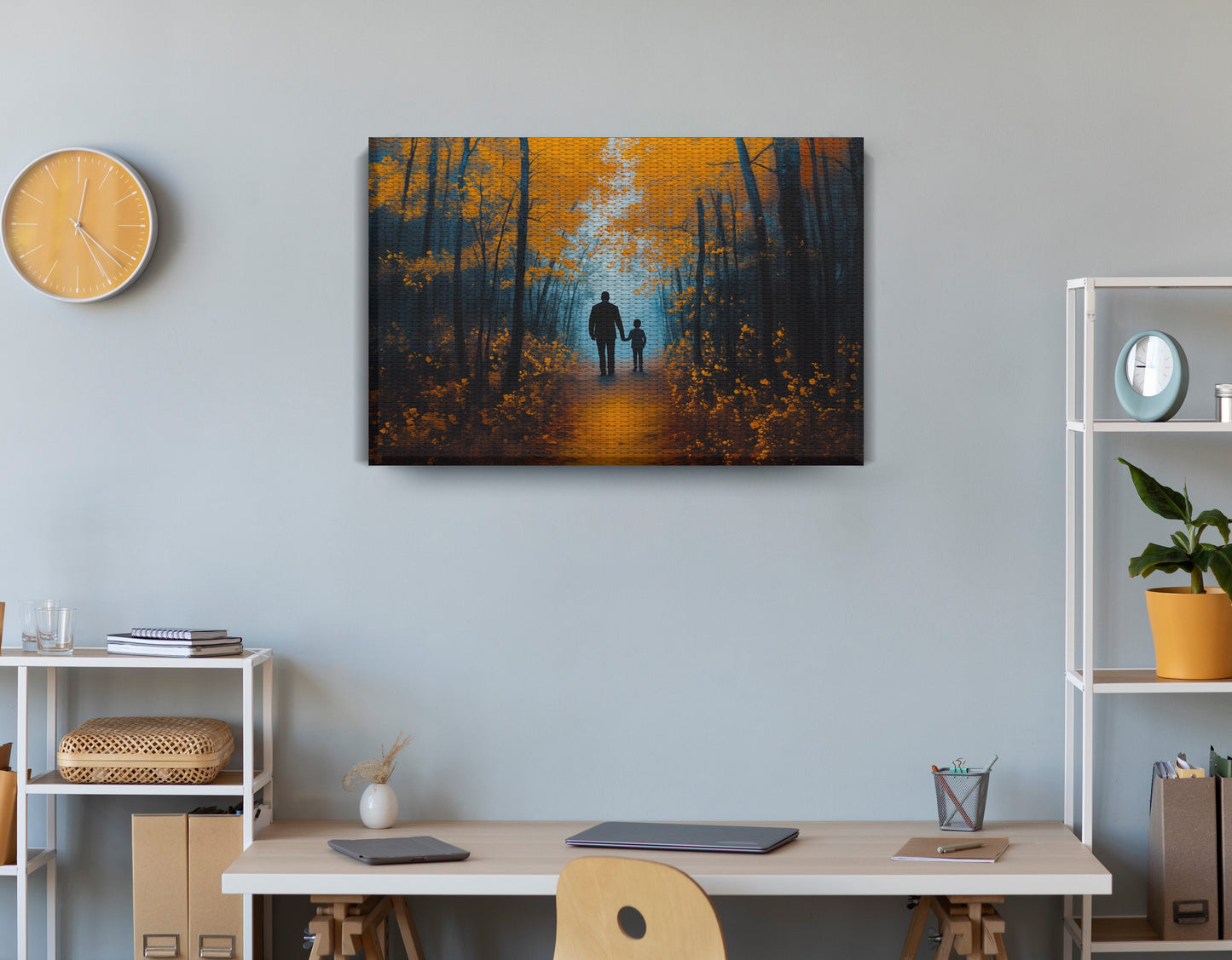 Black Father and Child Path Black family wall art displayed as office wall decor