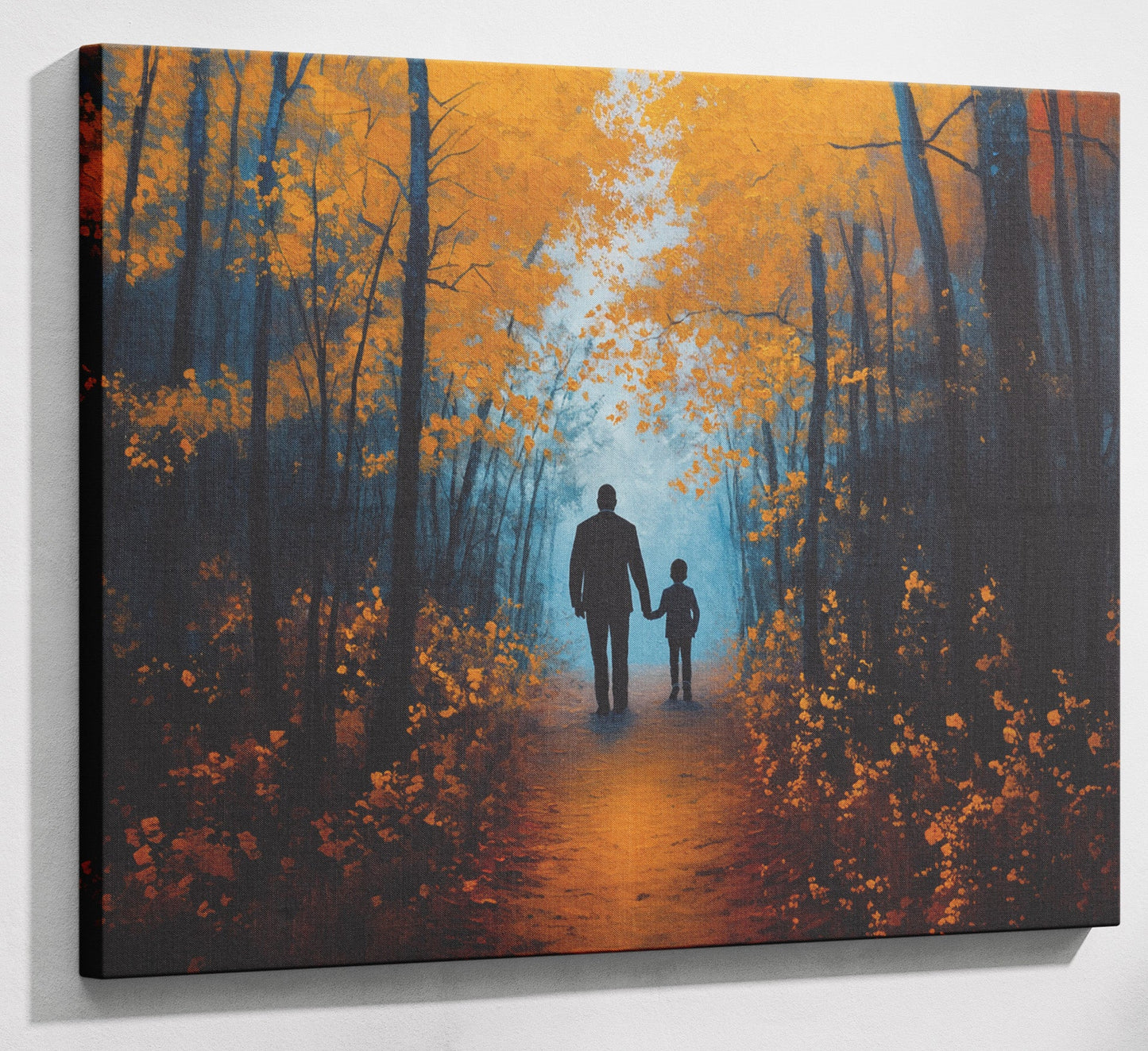 Black Father and Child Path Black family wall art canvas print with visible wall art format