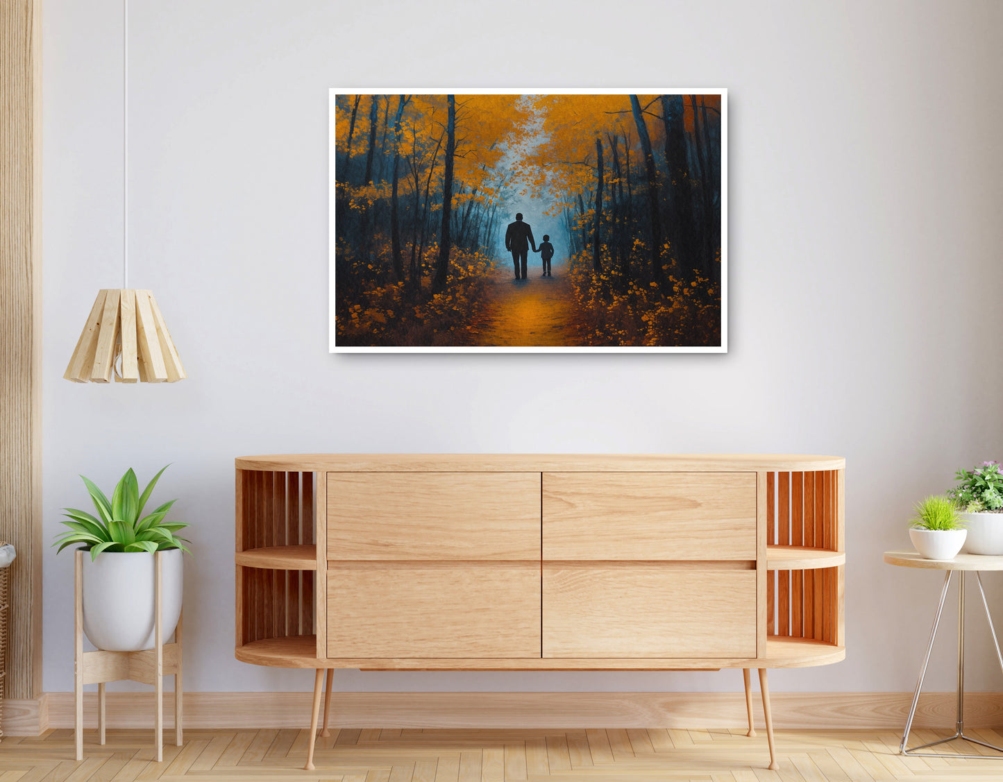 Alternate view of Black Father and Child Path Black family wall art canvas print