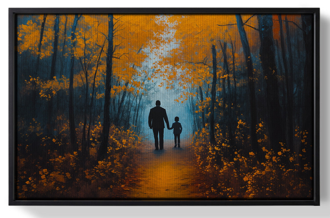 Framed Black Father and Child Path Black family wall art for home decor