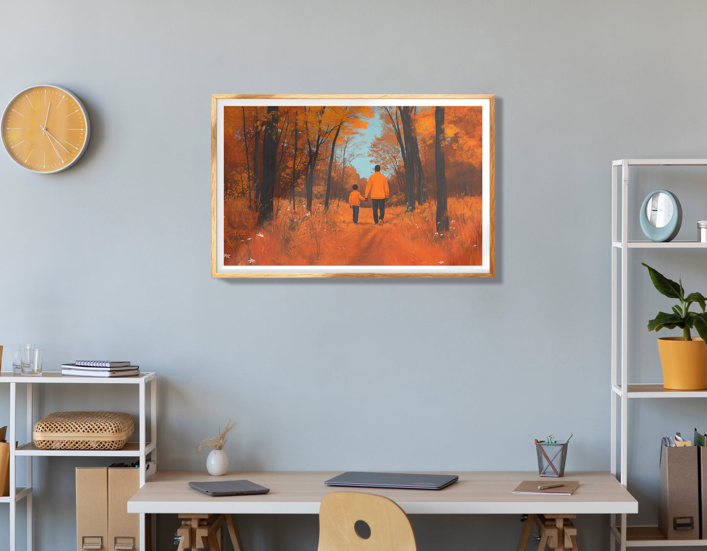 Black Father and Child Blue Forest Black family wall art view 78
