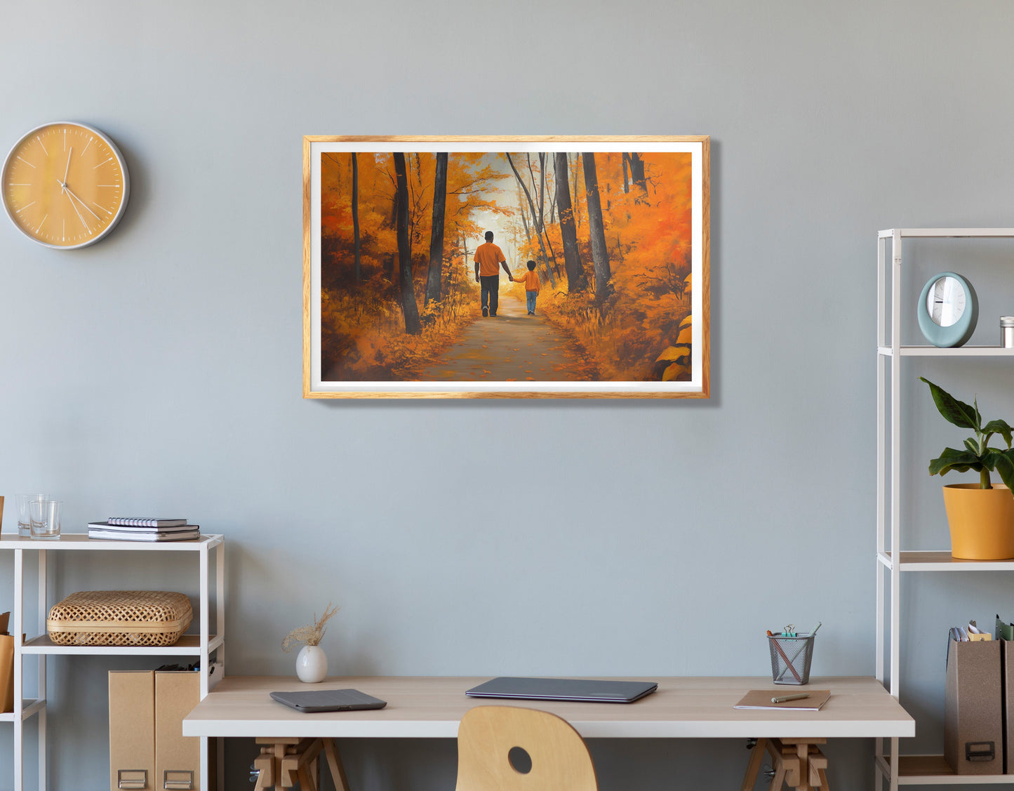 Black Father and Child Floral Path Black family wall art view 78