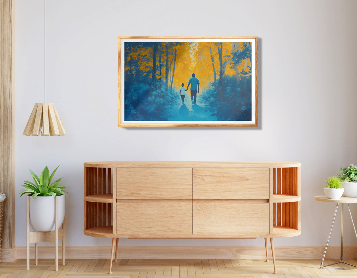 Black Father and Child Autumn Walk Black family wall art view 74