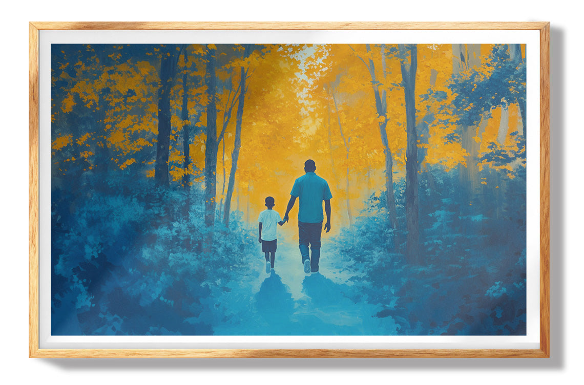 Black Father and Child Autumn Walk Black family wall art view 73