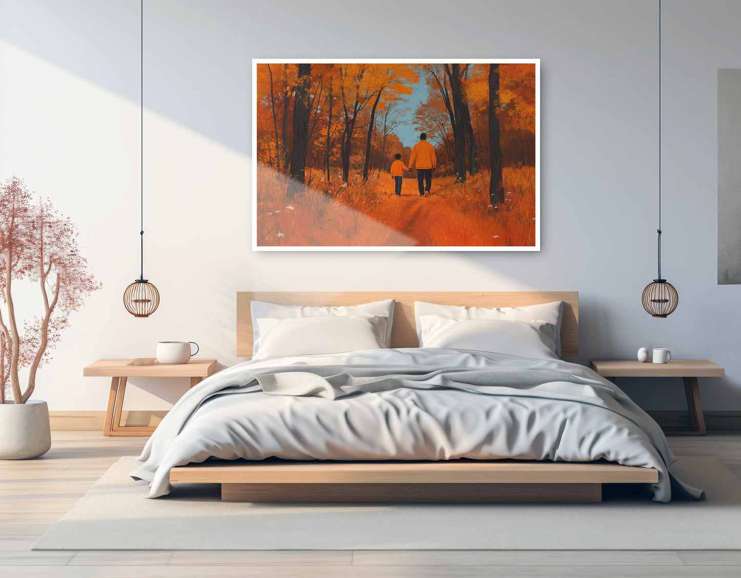 Black Father and Child Autumn Black family wall art artwork view