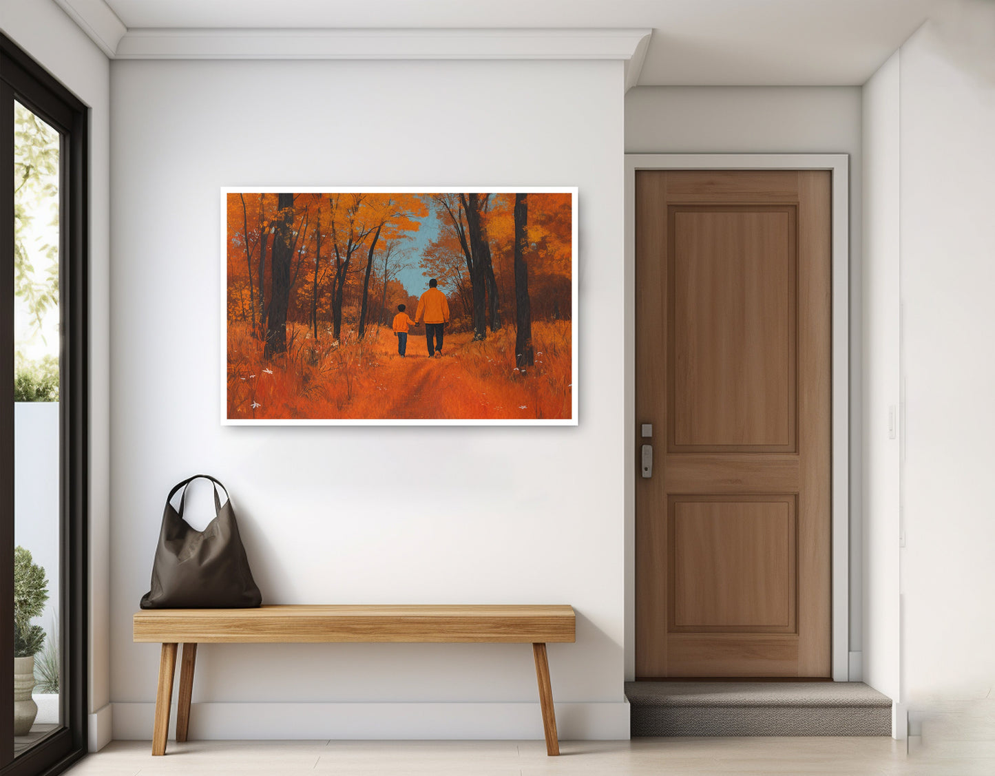 Black Father and Child Autumn Black family wall art home decor view