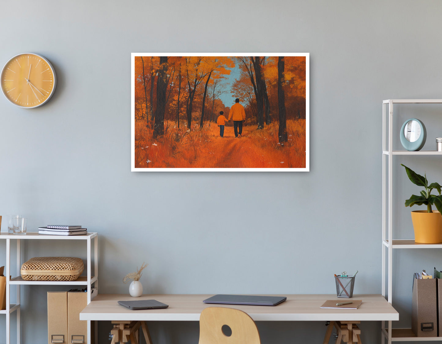 Black Father and Child Autumn Black family wall art print view