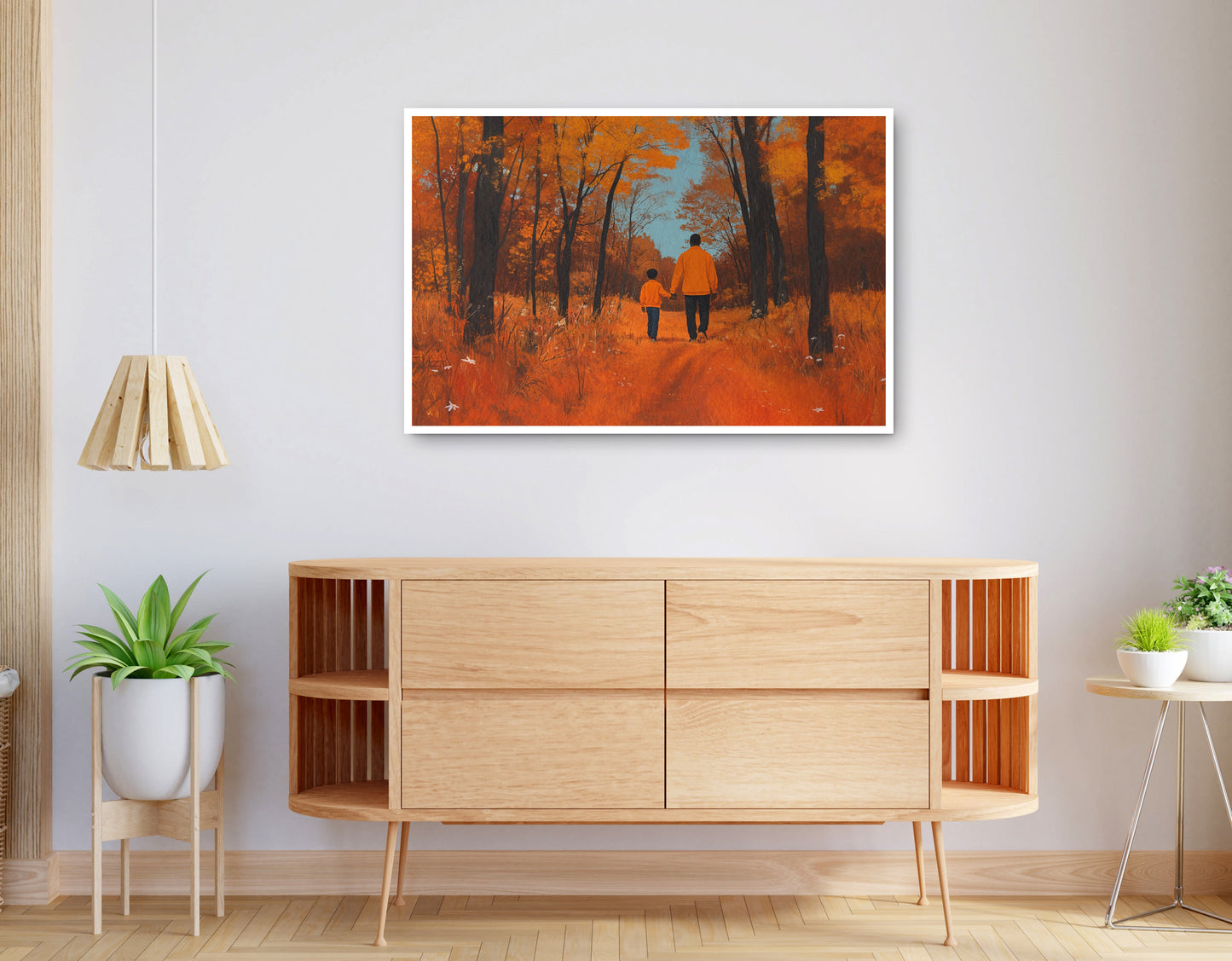 Alternate view of Black Father and Child Autumn Black family wall art canvas print