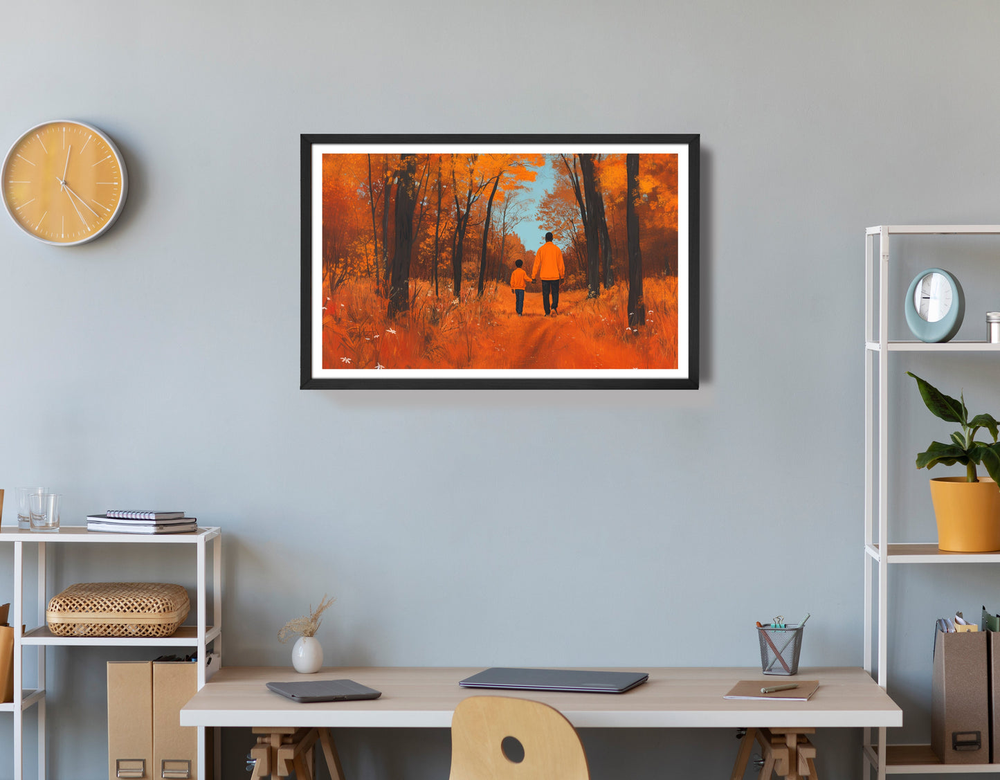 Black Father and Child Autumn Black family wall art view 72