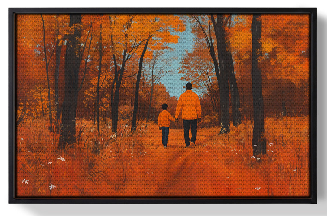 Framed Black Father and Child Autumn Black family wall art for home decor