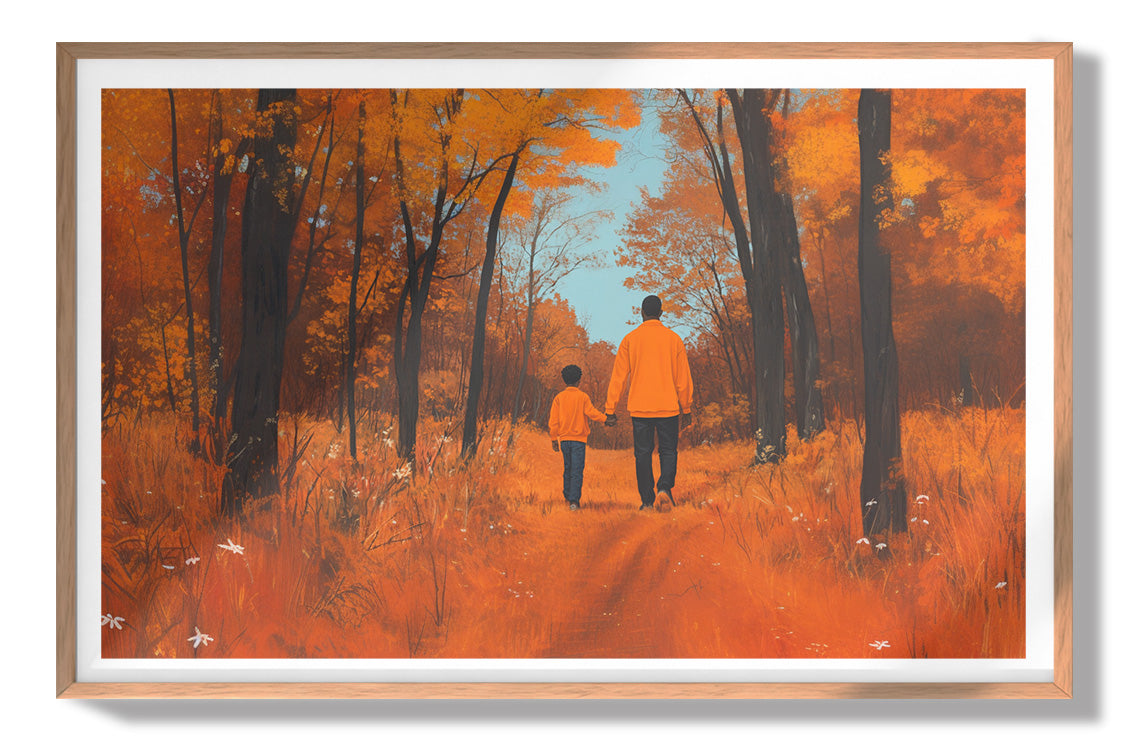 Black Father and Child Autumn Black family wall art view 79