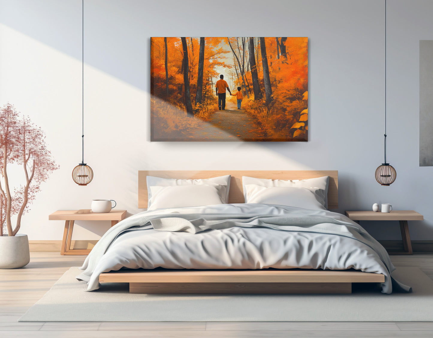 Black Father and Daughter Forest Black man wall art displayed as bedroom wall decor