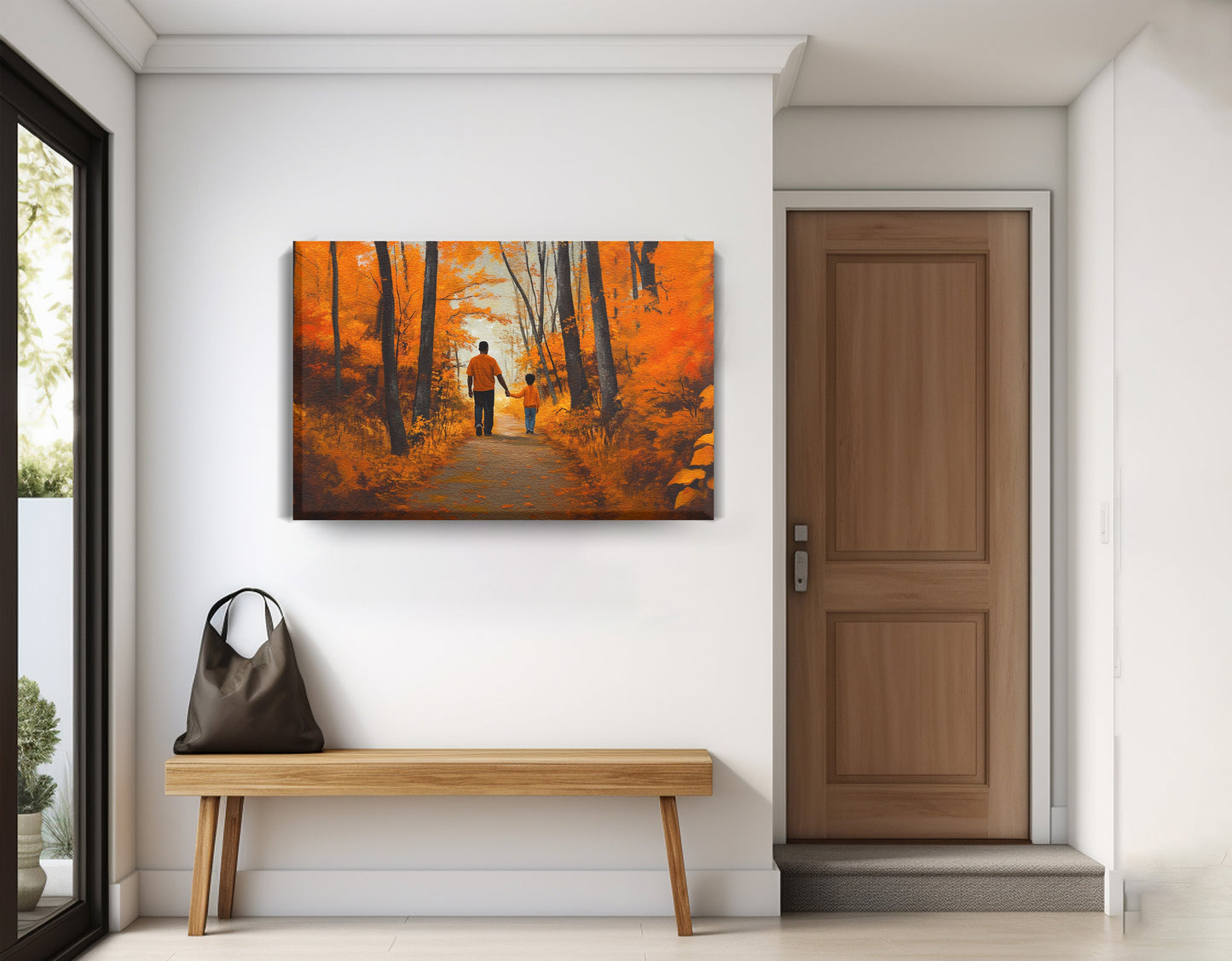 Black Father and Daughter Forest Black man wall art displayed as entryway wall decor