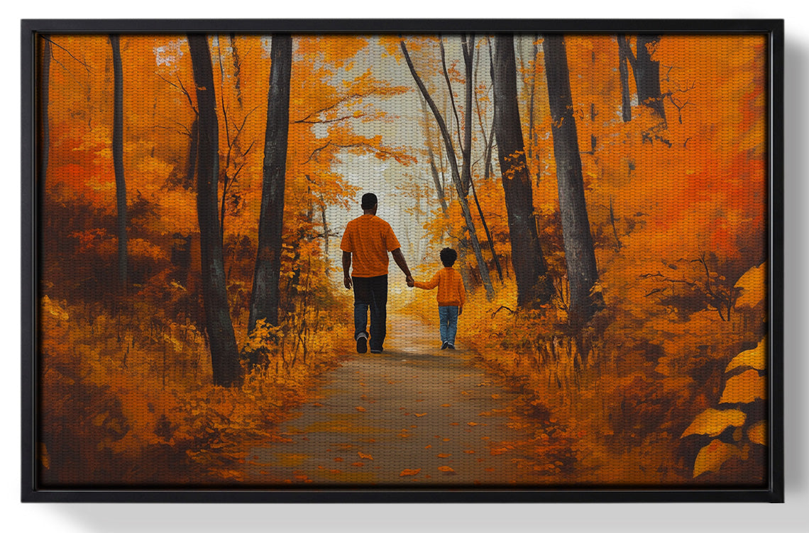 Framed Black Father and Daughter Forest Black man wall art for home decor