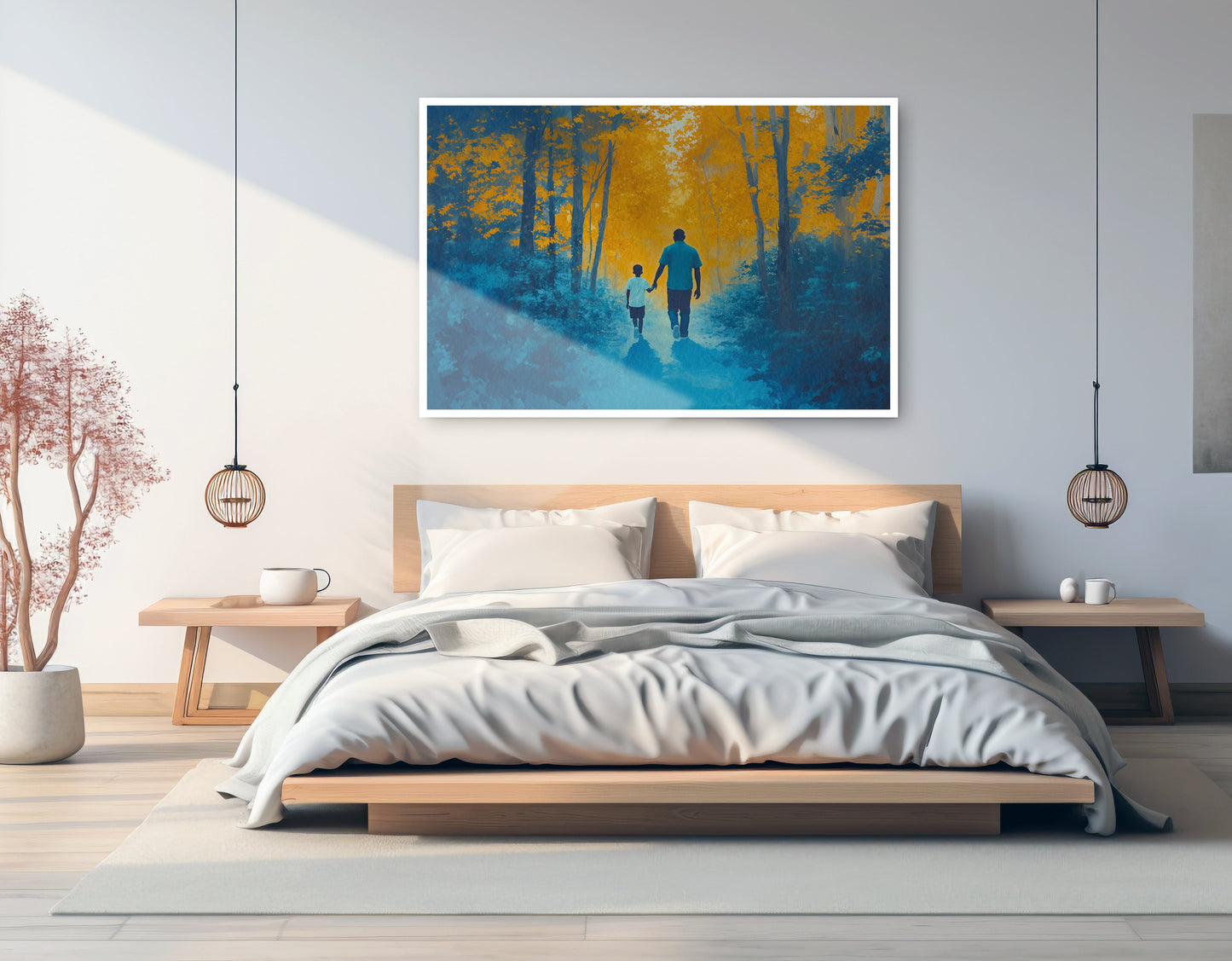 Black Father and Child Blue Forest Black family wall art artwork view