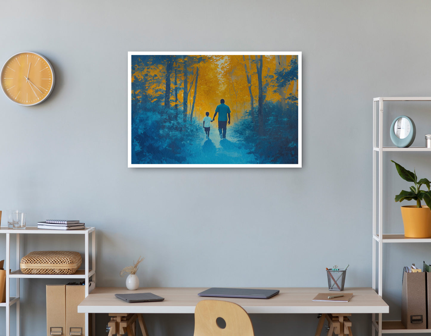 Black Father and Child Blue Forest Black family wall art print view