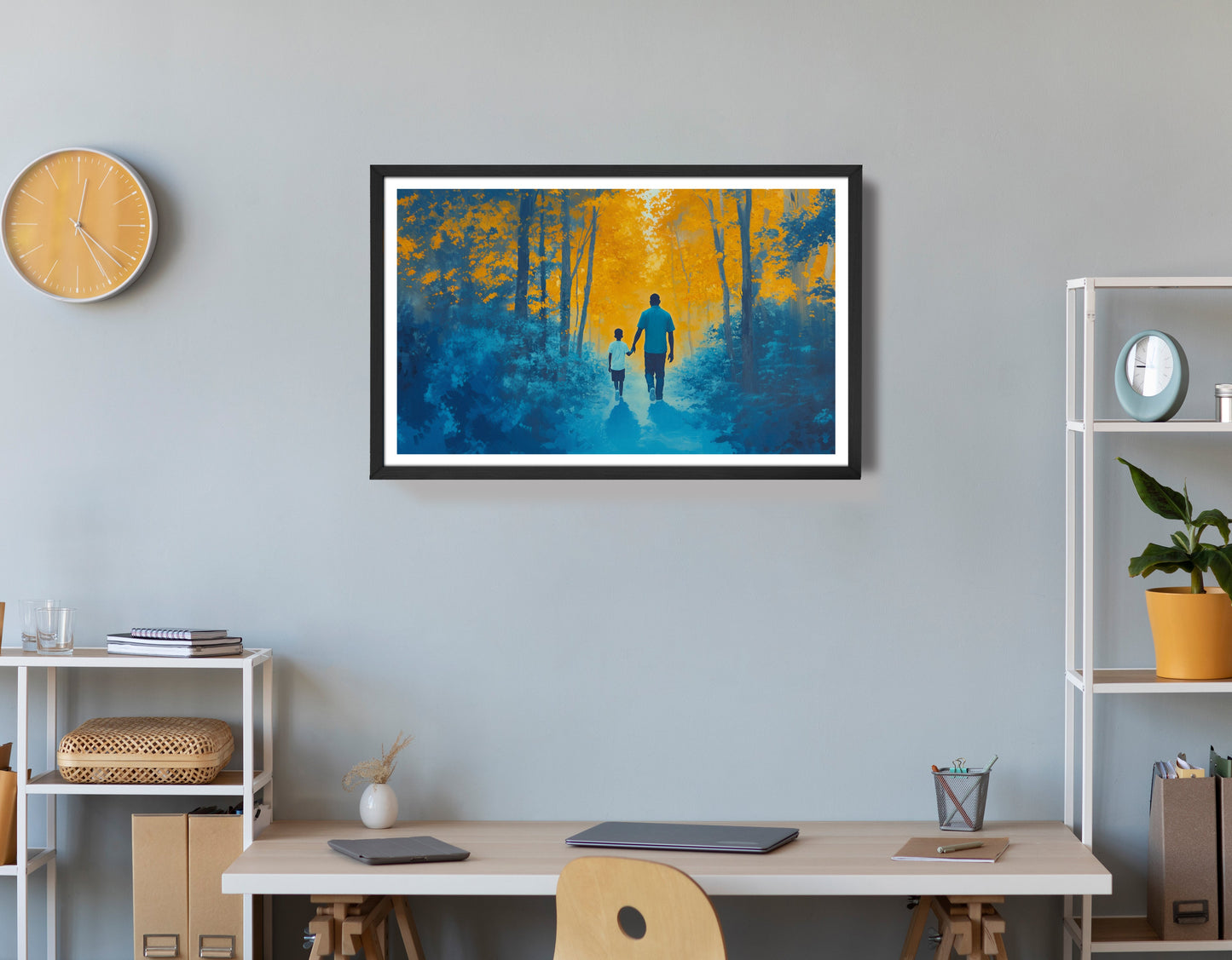 Black Father and Child Blue Forest Black family wall art view 72