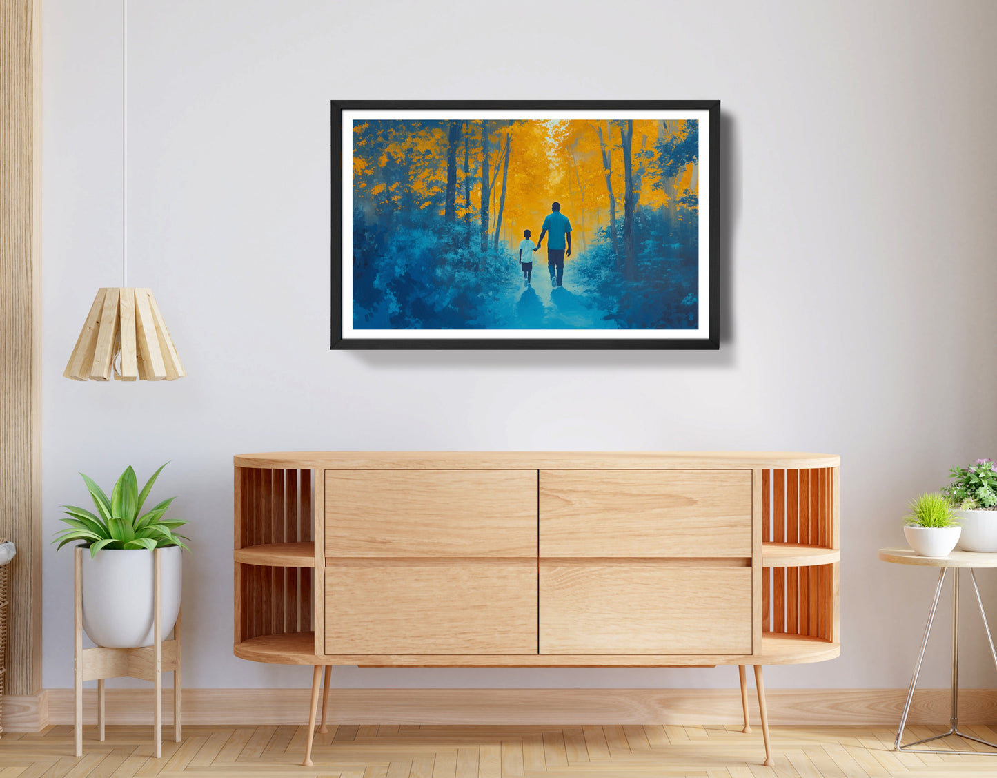 Black Father and Child Blue Forest Black family wall art view 68