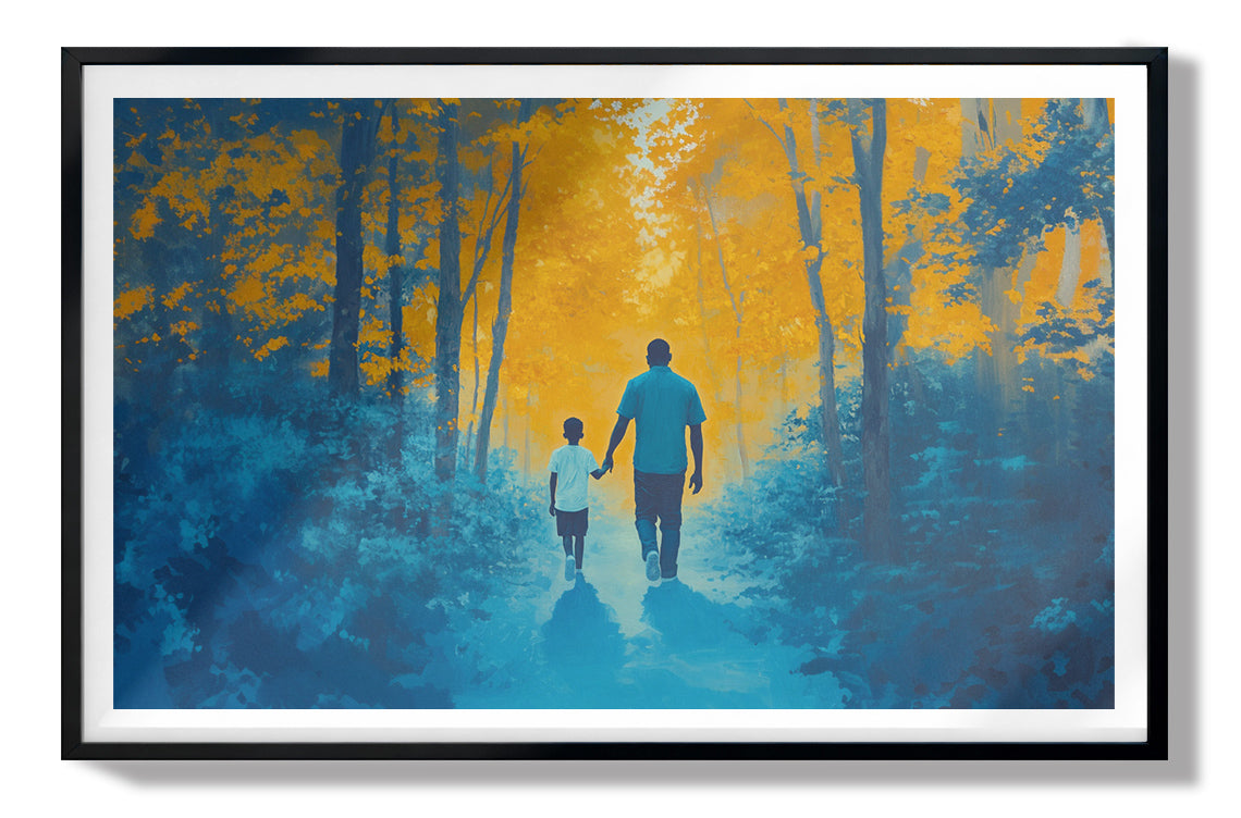 Black Father and Child Blue Forest Black family wall art view 67