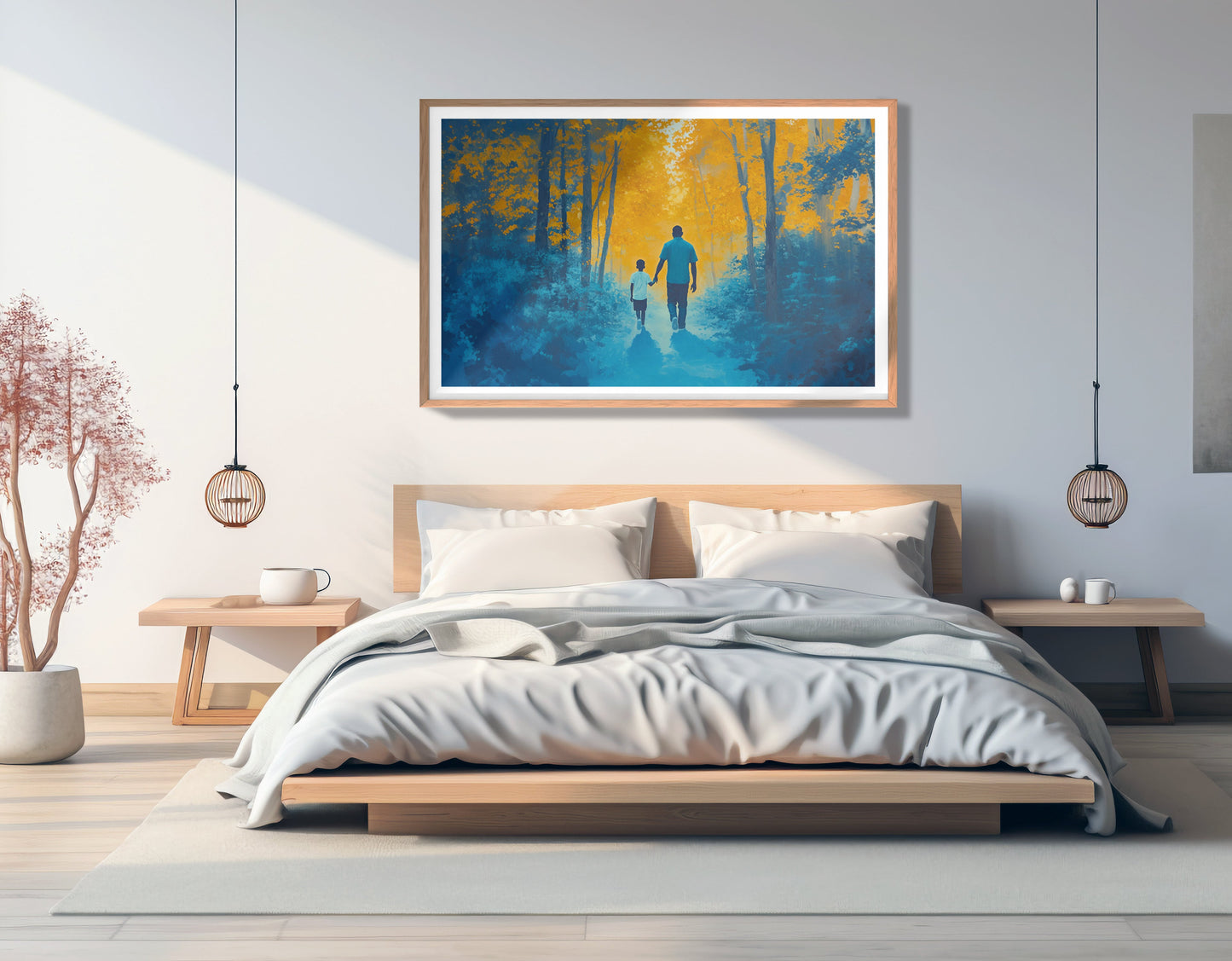 Black Father and Child Blue Forest Black family wall art view 81