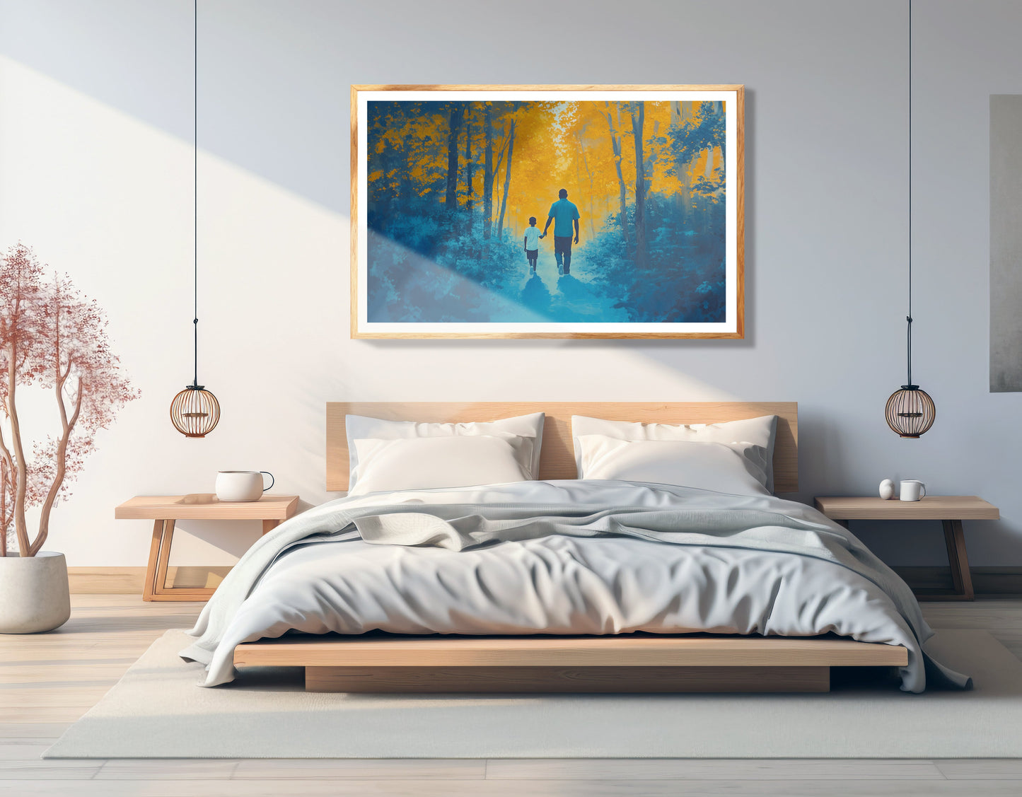 Black Father and Child Blue Forest Black family wall art view 75