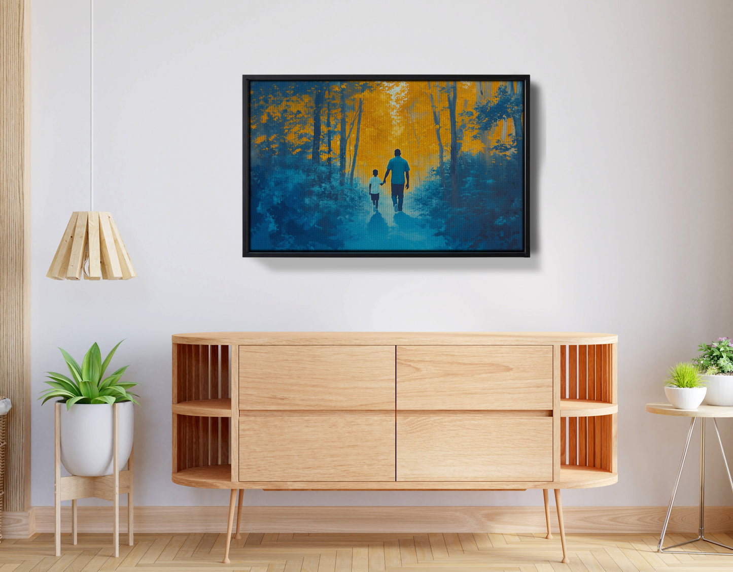 Black Father and Child Blue Forest Black family wall art view 26