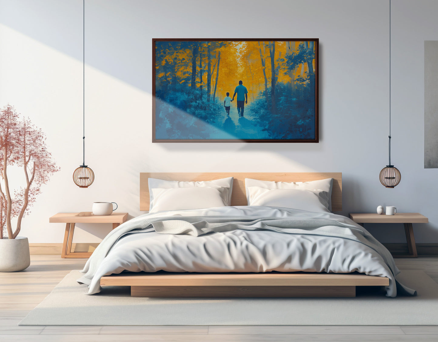 Black Father and Child Blue Forest Black family wall art view 33