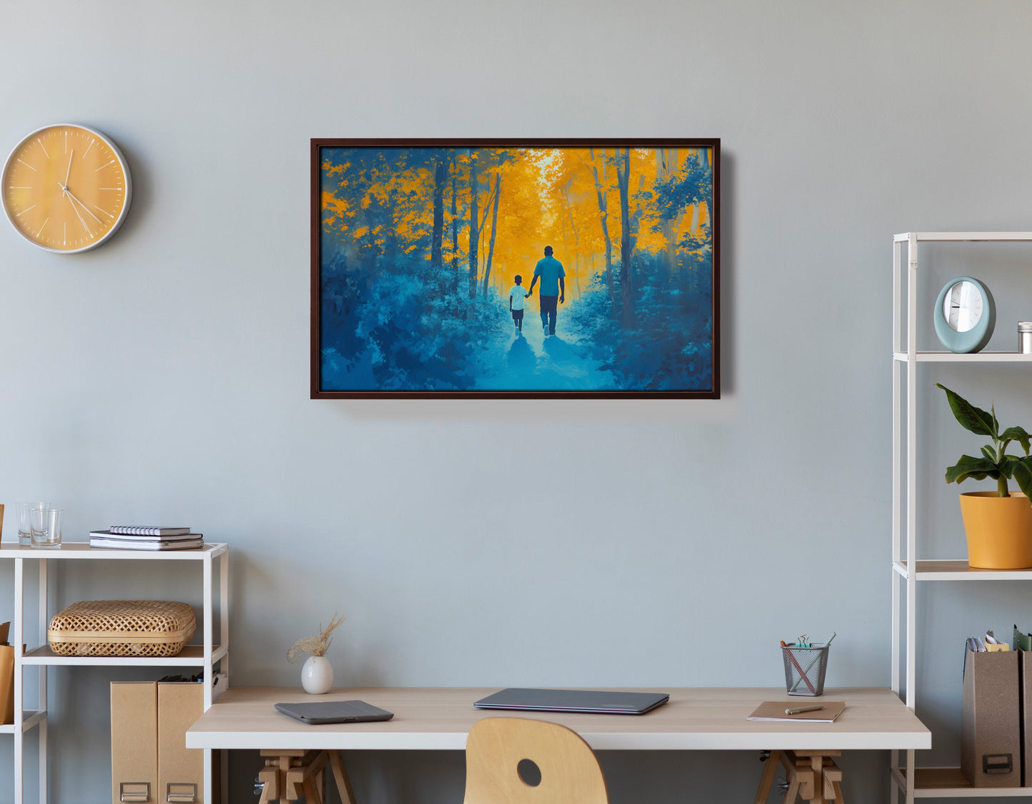 Black Father and Child Blue Forest Black family wall art view 36