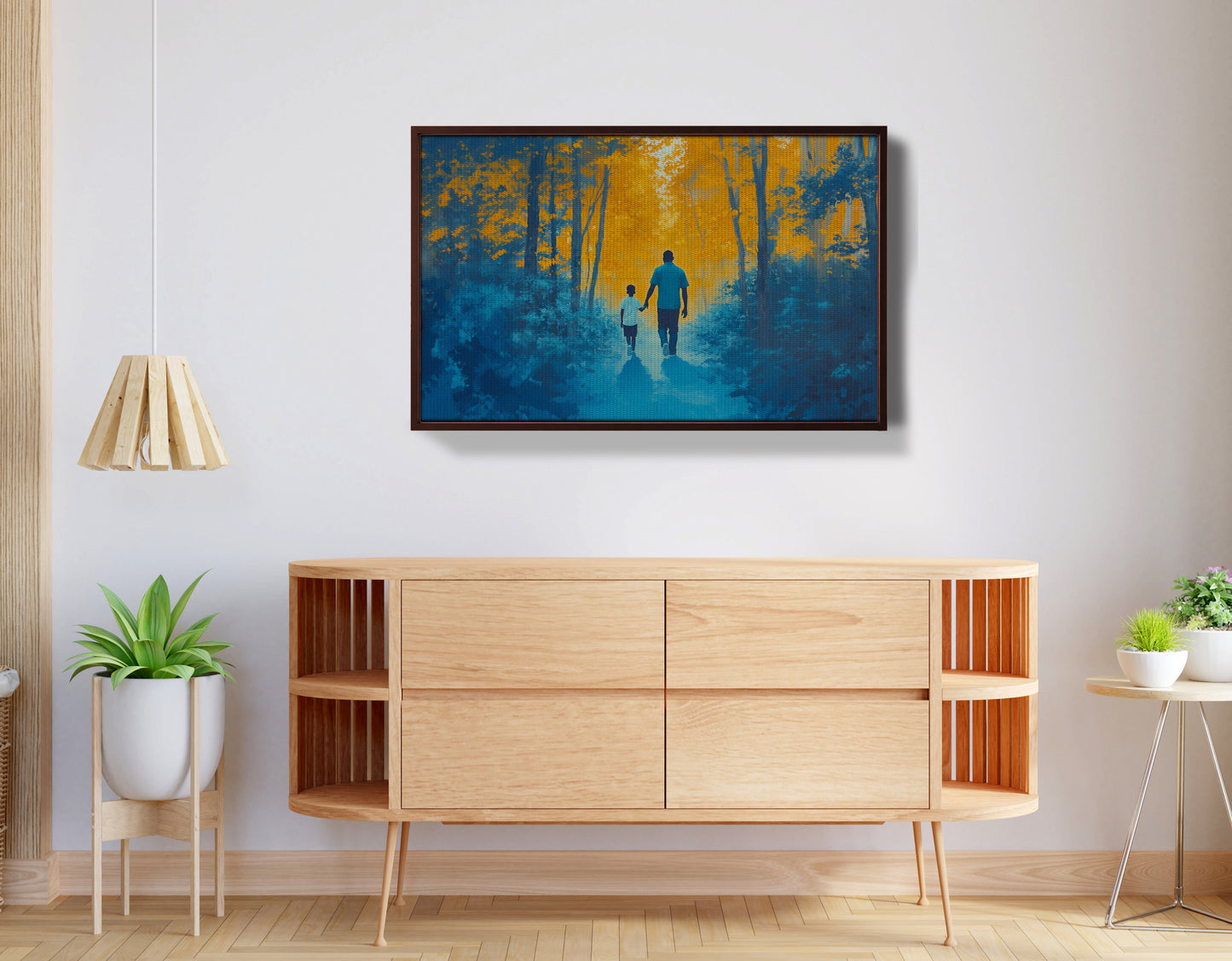 Black Father and Child Blue Forest Black family wall art view 32