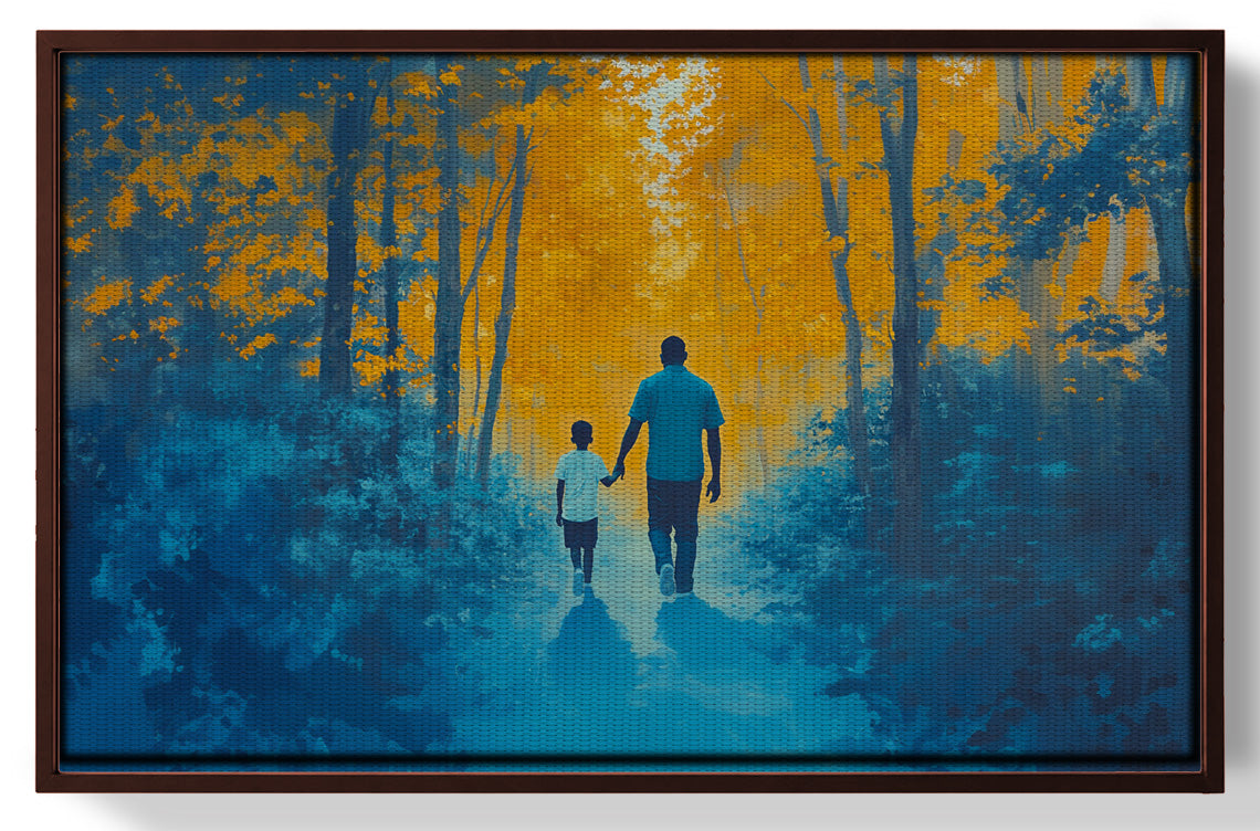 Black Father and Child Blue Forest Black family wall art view 31