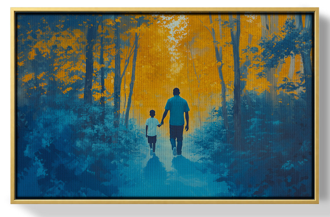 Black Father and Child Blue Forest Black family wall art view 37