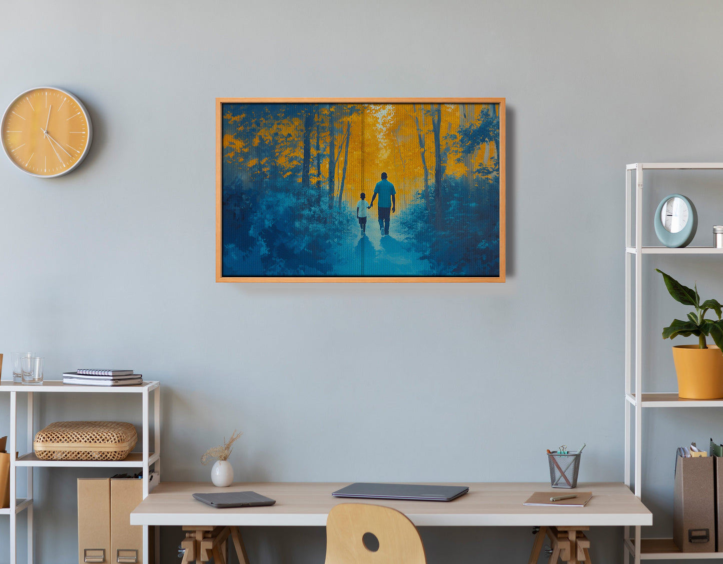 Black Father and Child Blue Forest Black family wall art view 48
