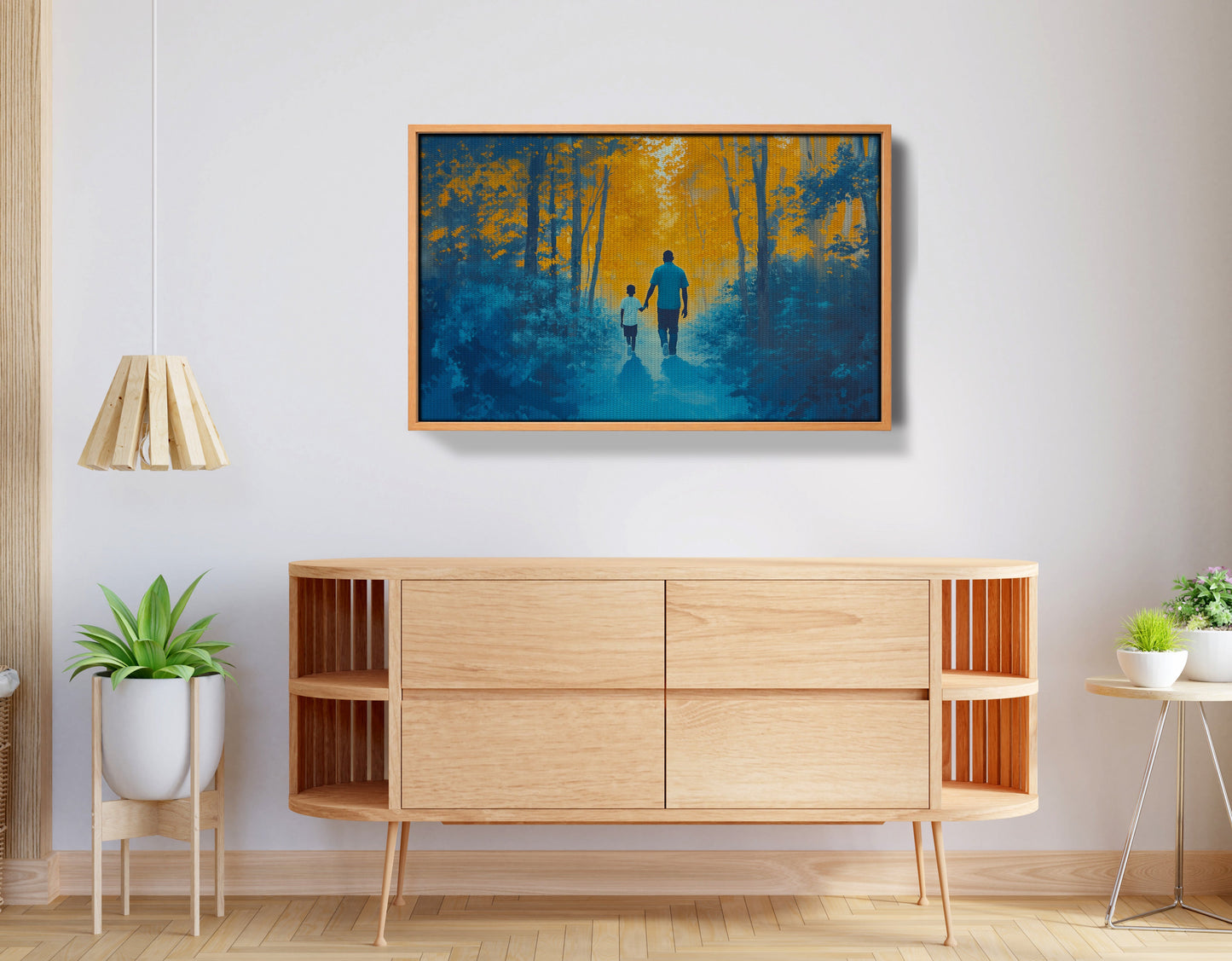 Black Father and Child Blue Forest Black family wall art view 44