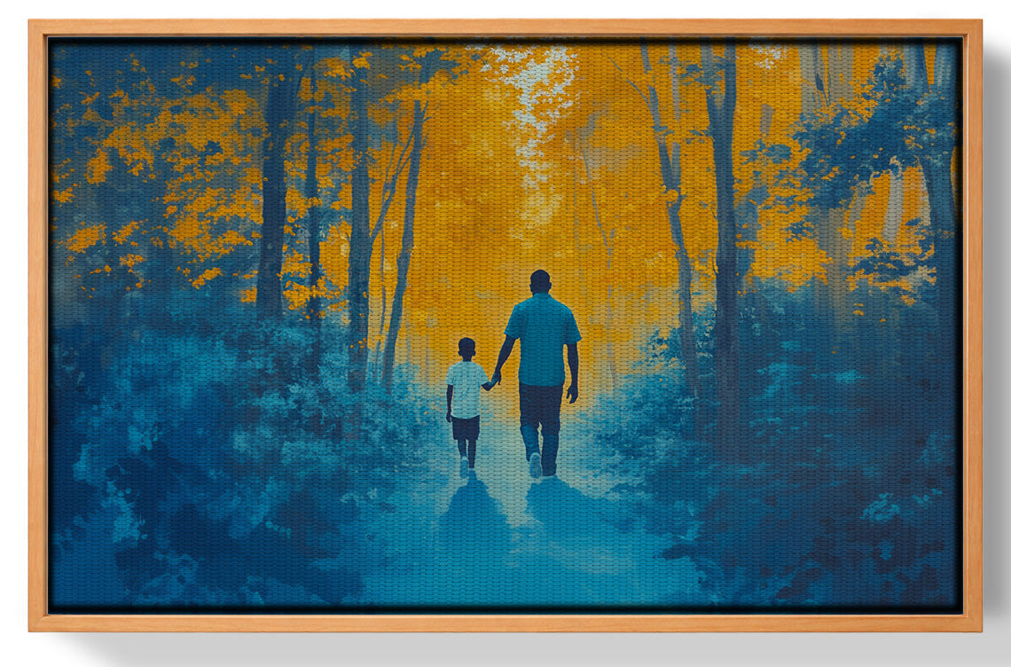 Black Father and Child Blue Forest Black family wall art view 43