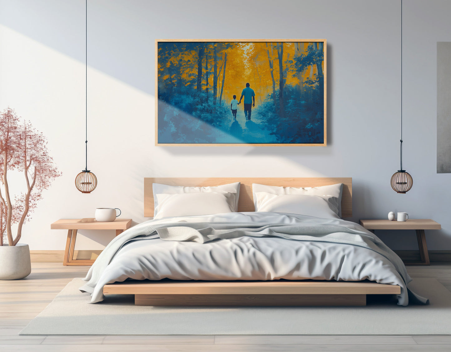 Black Father and Child Blue Forest Black family wall art view 51