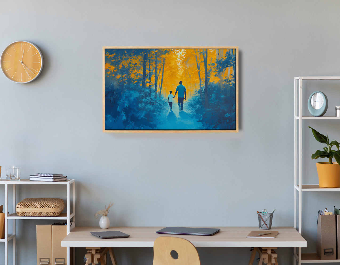 Black Father and Child Blue Forest Black family wall art view 54
