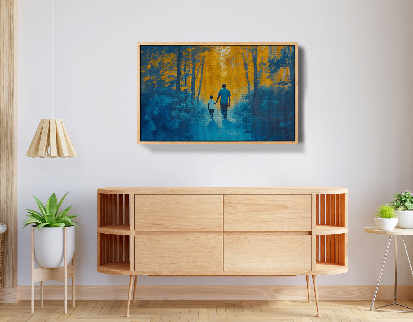 Black Father and Child Blue Forest Black family wall art view 50