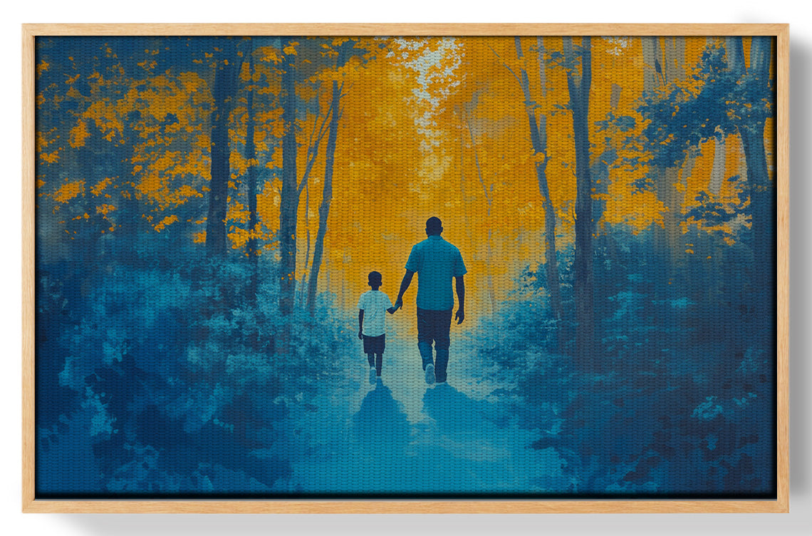 Black Father and Child Blue Forest Black family wall art view 49