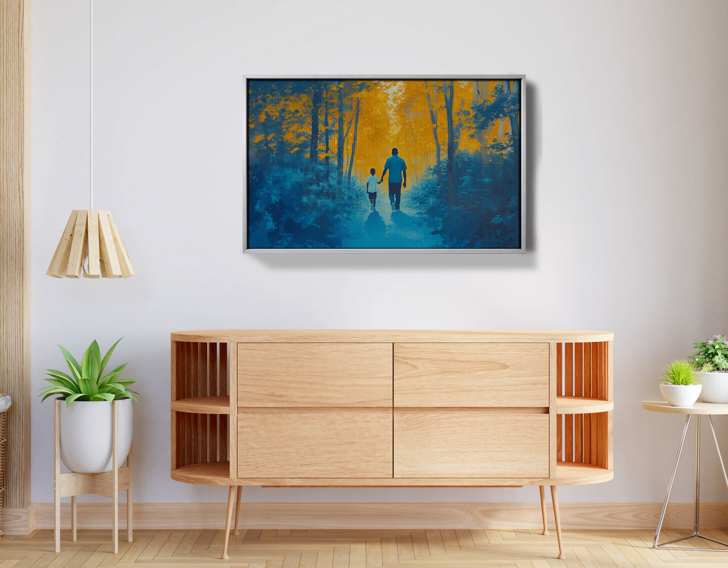 Black Father and Child Blue Forest Black family wall art view 56