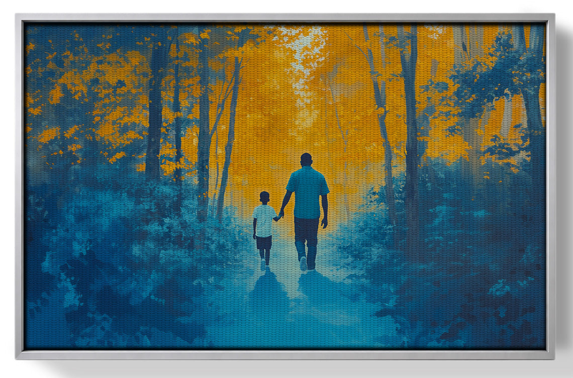Black Father and Child Blue Forest Black family wall art view 55