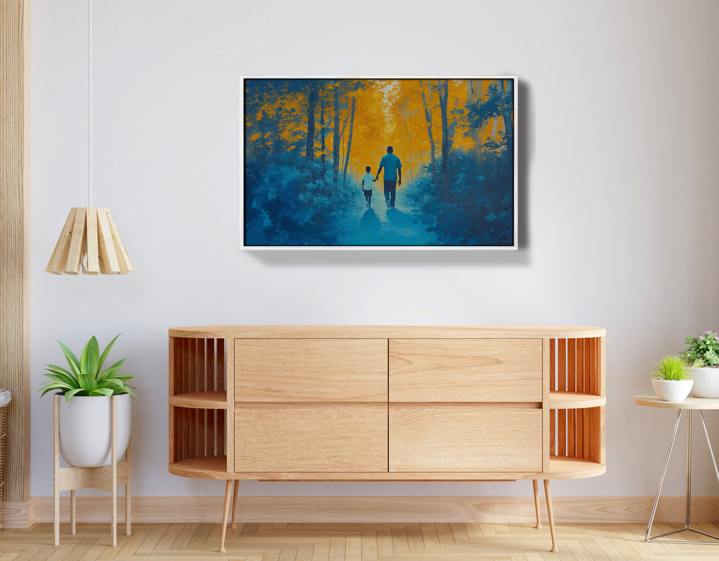 Black Father and Child Blue Forest Black family wall art view 62