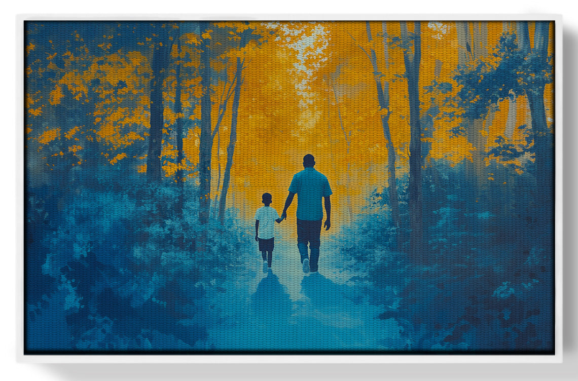 Black Father and Child Blue Forest Black family wall art view 61